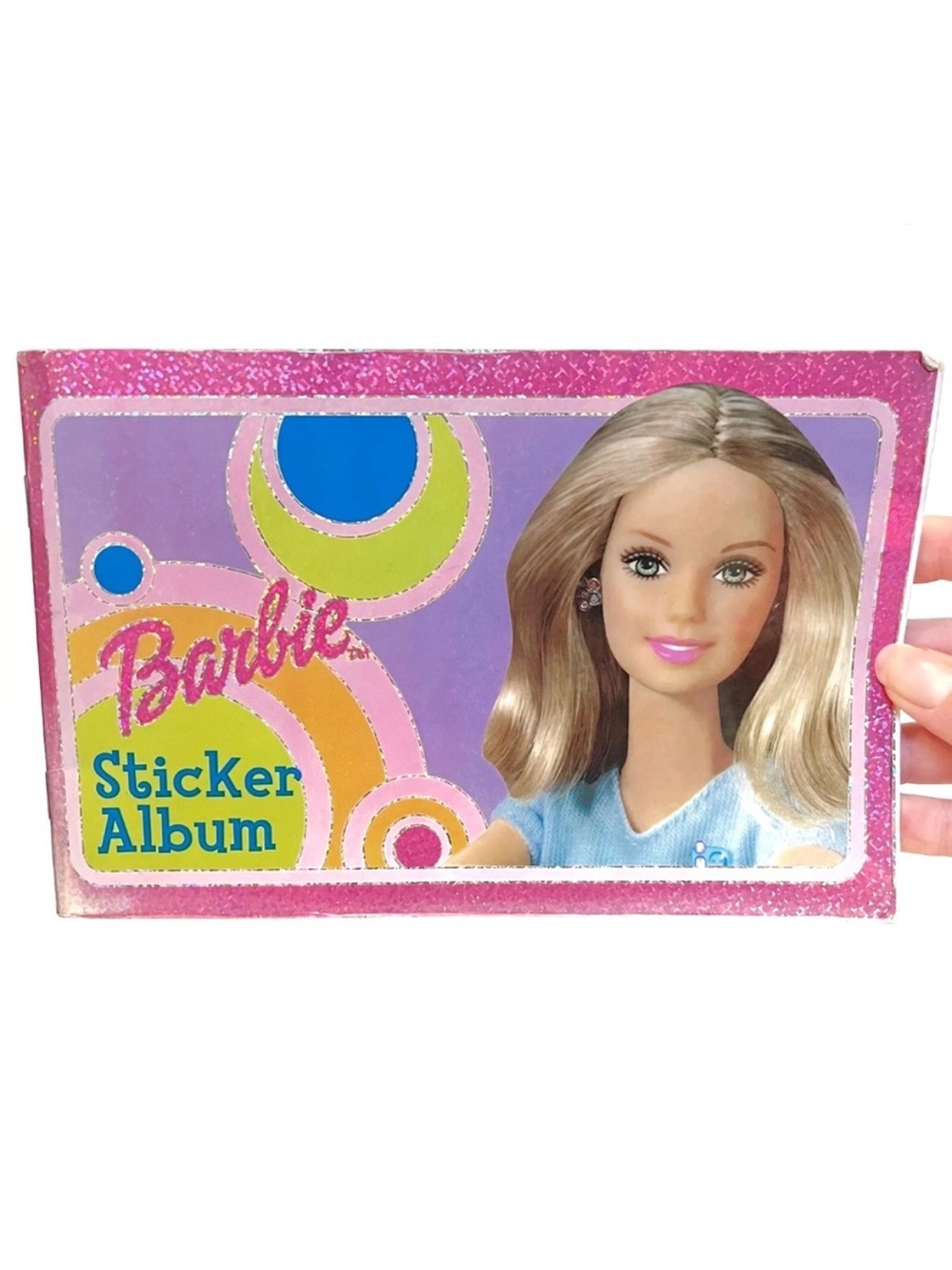 Vintage 2001 Barbie Sandylion Sticker Album Book Sparkly Holographic Pink Mattel